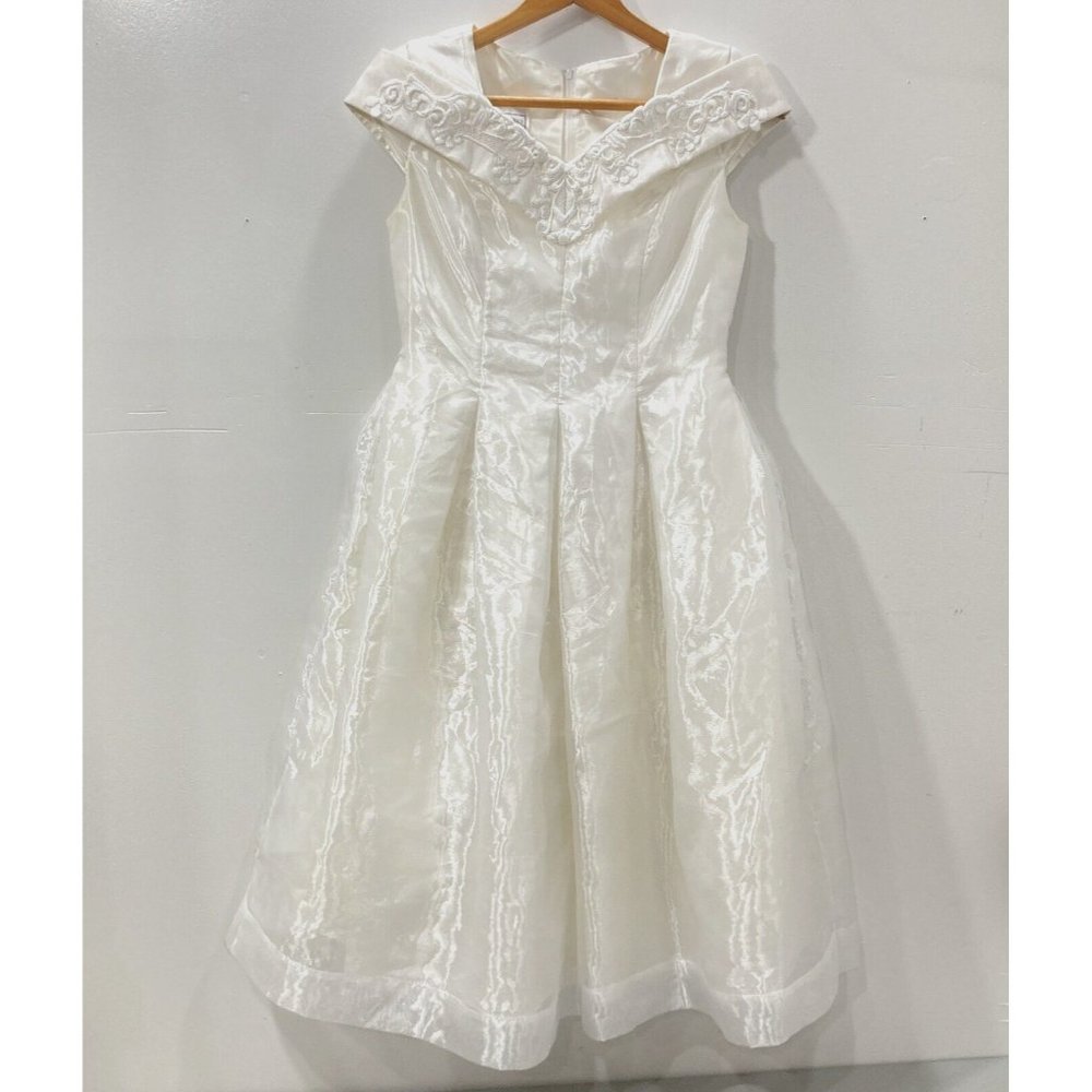 Jessica McClintock Girls Ivory White Dress 16 Formal Jr Bride Mid Length Party